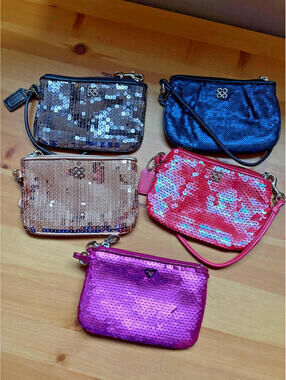 Coach Sequin Wristlet Lot 5 Pcs Poppy Pink Blue Red Gold Brown Silver Bags